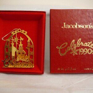 Jacobson's Department Store Celebrate 1990 Ornament-24 kt gold finish-Made USA